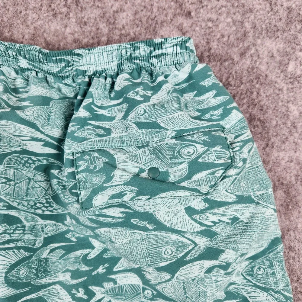 Patagonia Baggies Shorts Mens M Green Hexy Fish Print Mesh Lined Swim Trunks